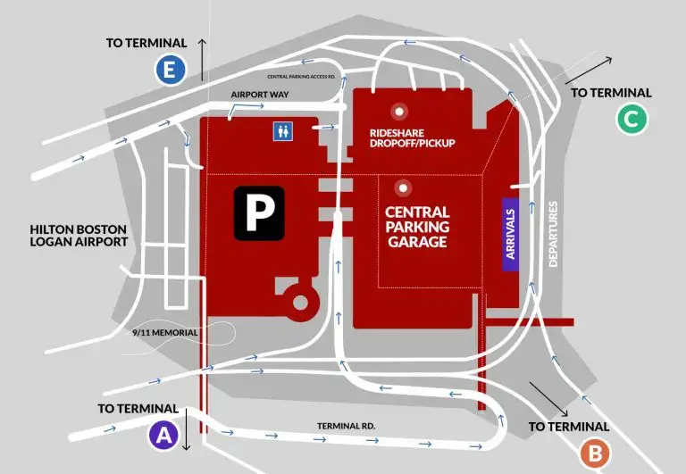 Central Garage walkway connecting to Logan Airport terminals for premium parking