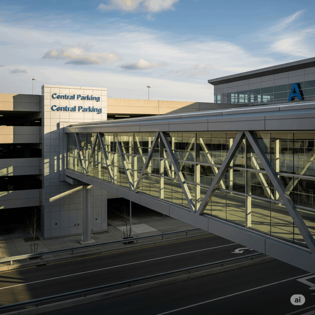 Logan airport parking Terminal A pedestrian bridge for easy access.