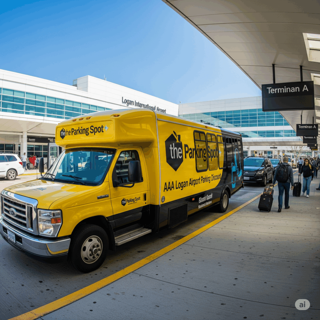 AAA Logan Airport parking discount shuttle service at The Parking Spot for convenient Boston travel.