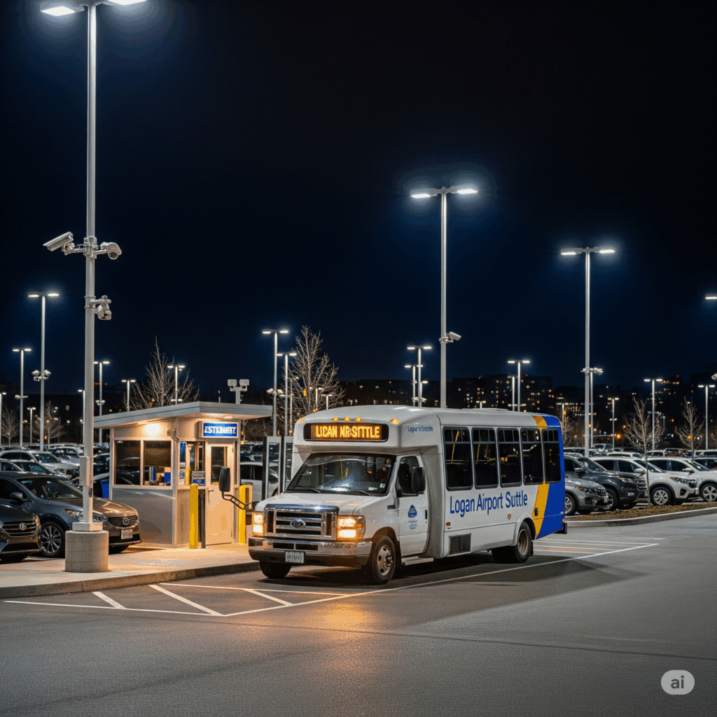 Logan Airport parking overnight in a well-lit off-site lot with free shuttle to terminals.