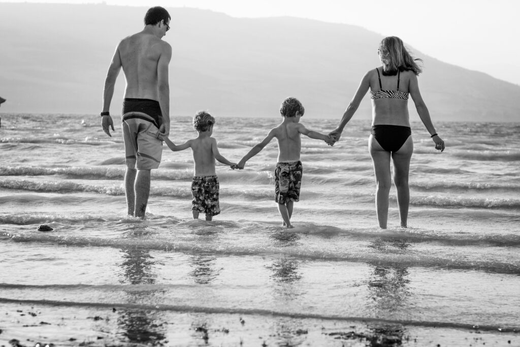 Family enjoying vacation after traveling